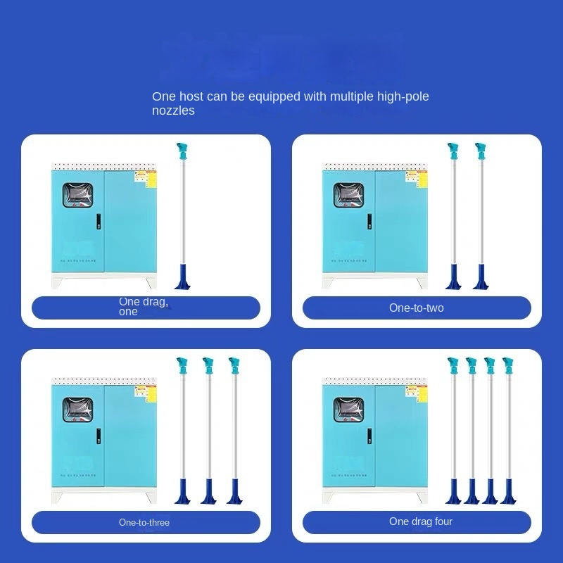 100Cooling one industrial host with multiple high-pole nozzle configurations 1-to-1 1-to-2 1-to-3 1-to-4 for scalable construction site mining dust suppression network